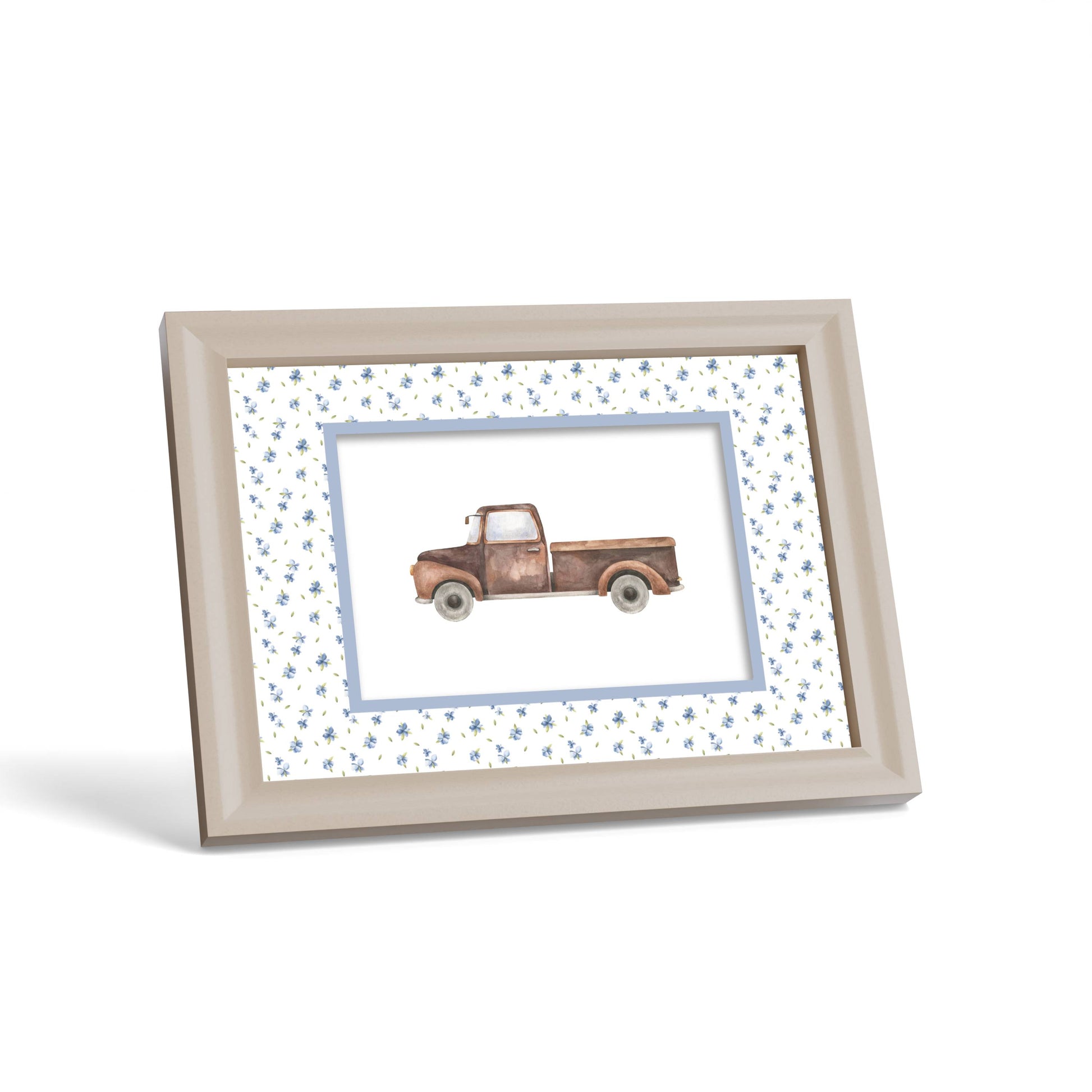 Floral Photo Mount - custom photo mat for framing - cream frame - surface leaning - Coeur et Maman