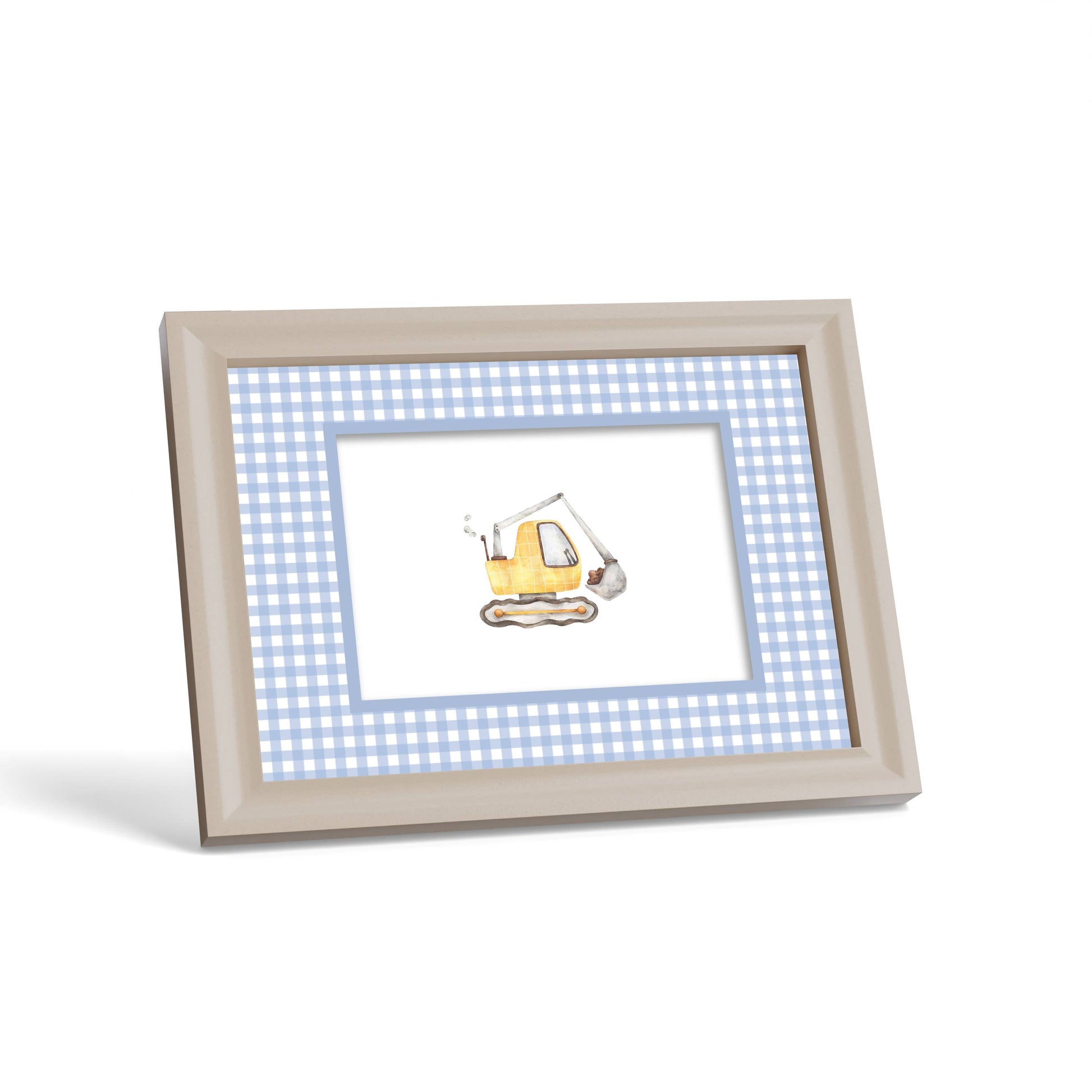 Gingham Photo Mount - custom photo mat for framing - cream frame - surface leaning - Coeur et Maman