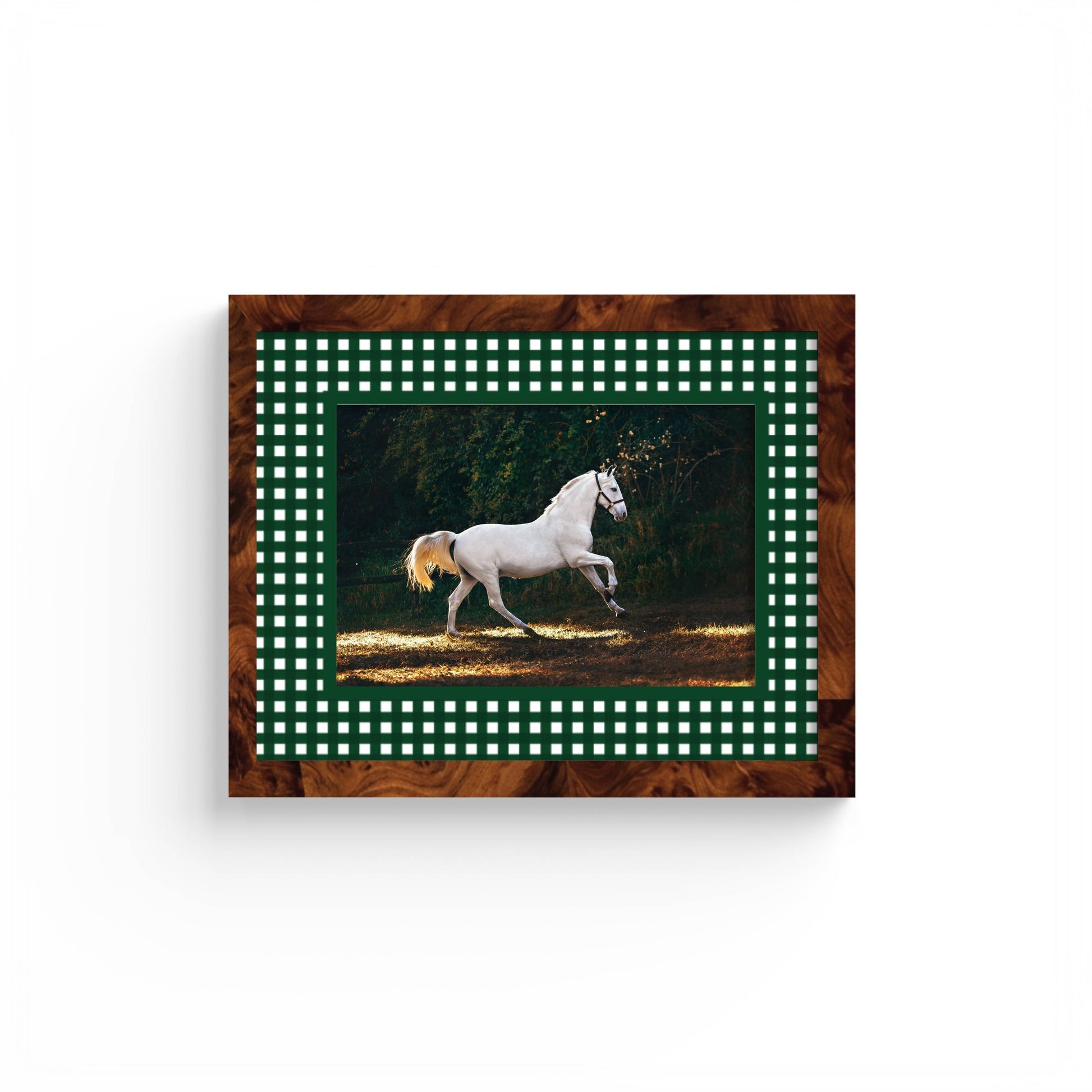Gingham Photo Mount - custom photo mat for framing - equestrian gifts - burlwood frame - wall hanging - Coeur et Maman