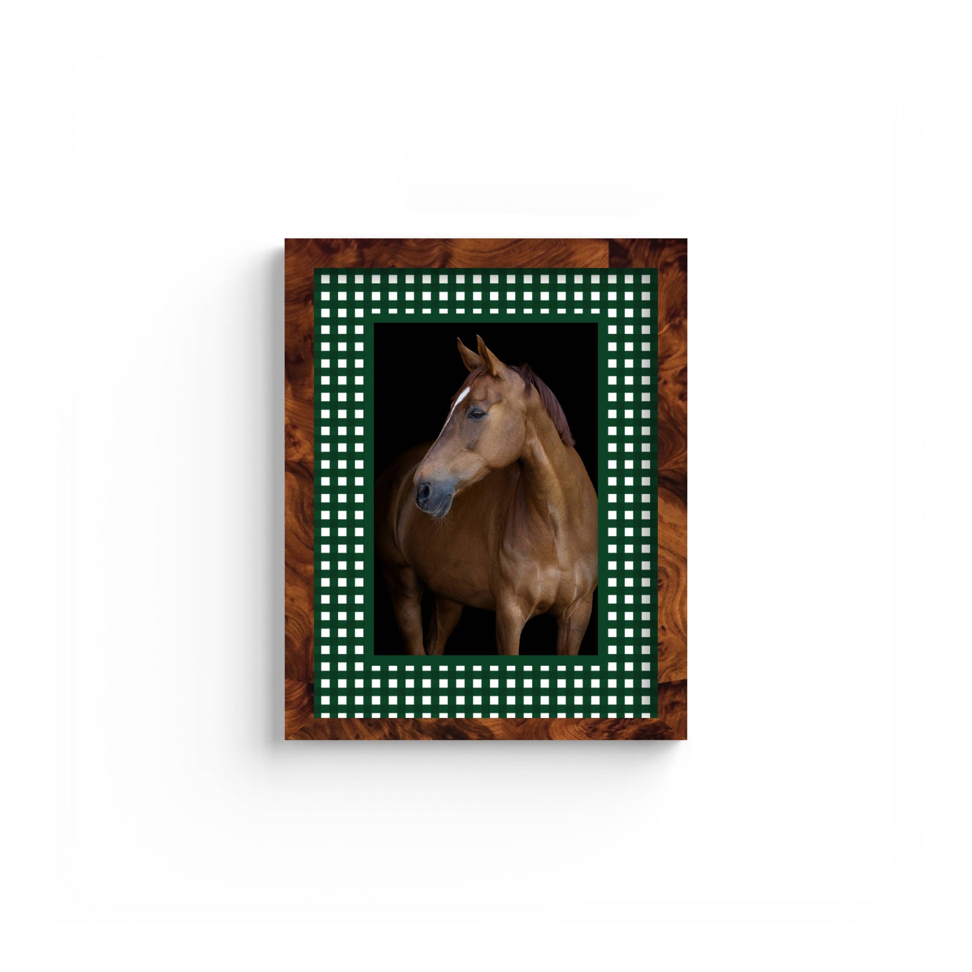 Gingham Photo Mount - custom photo mat for framing - equestrian gifts - burlwood frame - wall hanging - Coeur et Maman