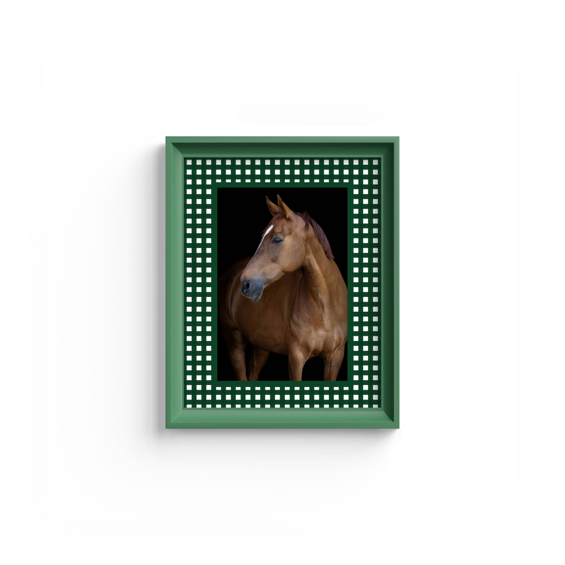 Gingham Photo Mount - mount for picture frame - equestrian gifts - green frame - wall hanging - Coeur et Maman