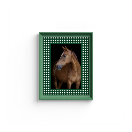 Gingham Photo Mount - mount for picture frame - equestrian gifts - green frame - wall hanging - Coeur et Maman