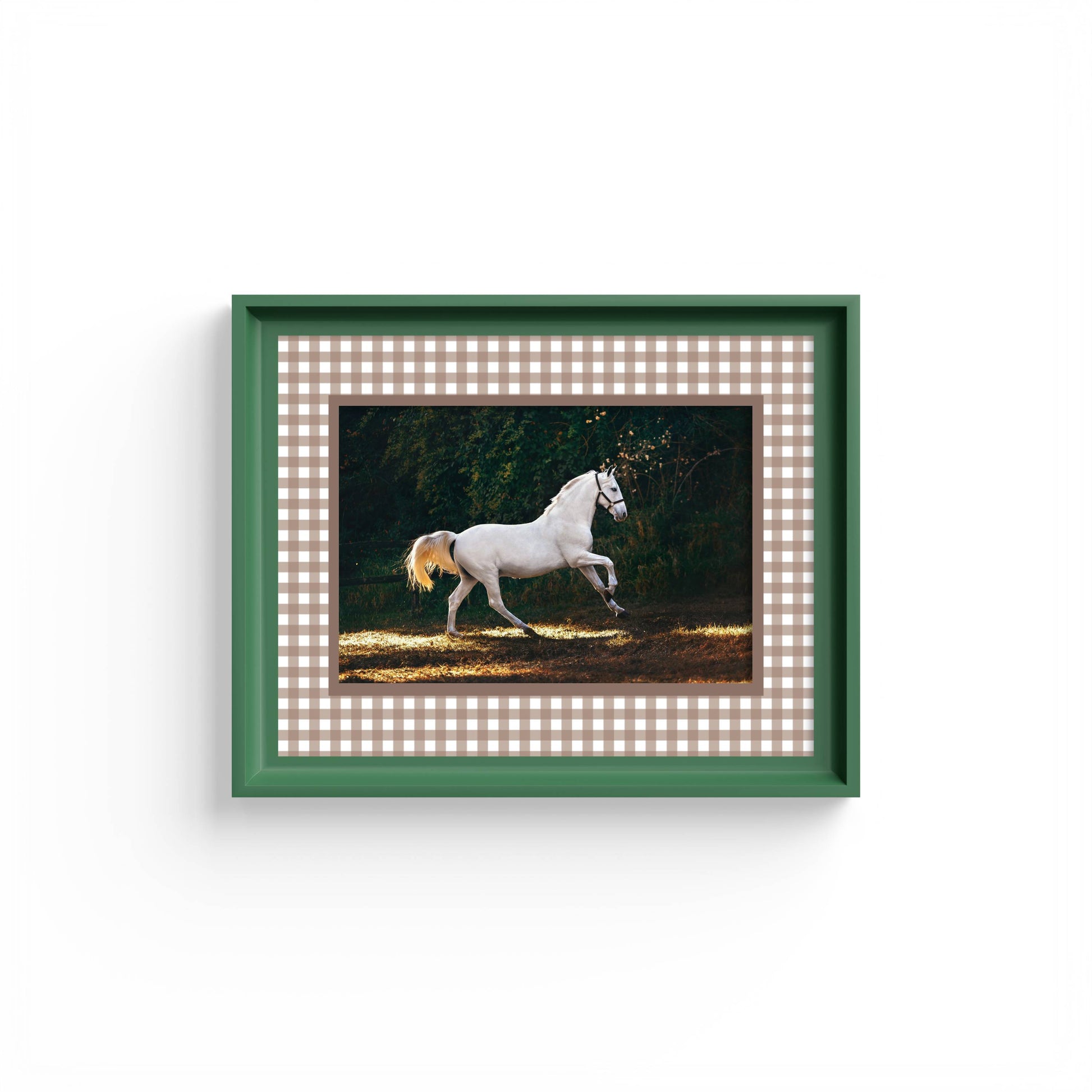Gingham Photo Mount - mount for picture frame - equestrian gifts - green frame - wall hanging - Coeur et Maman