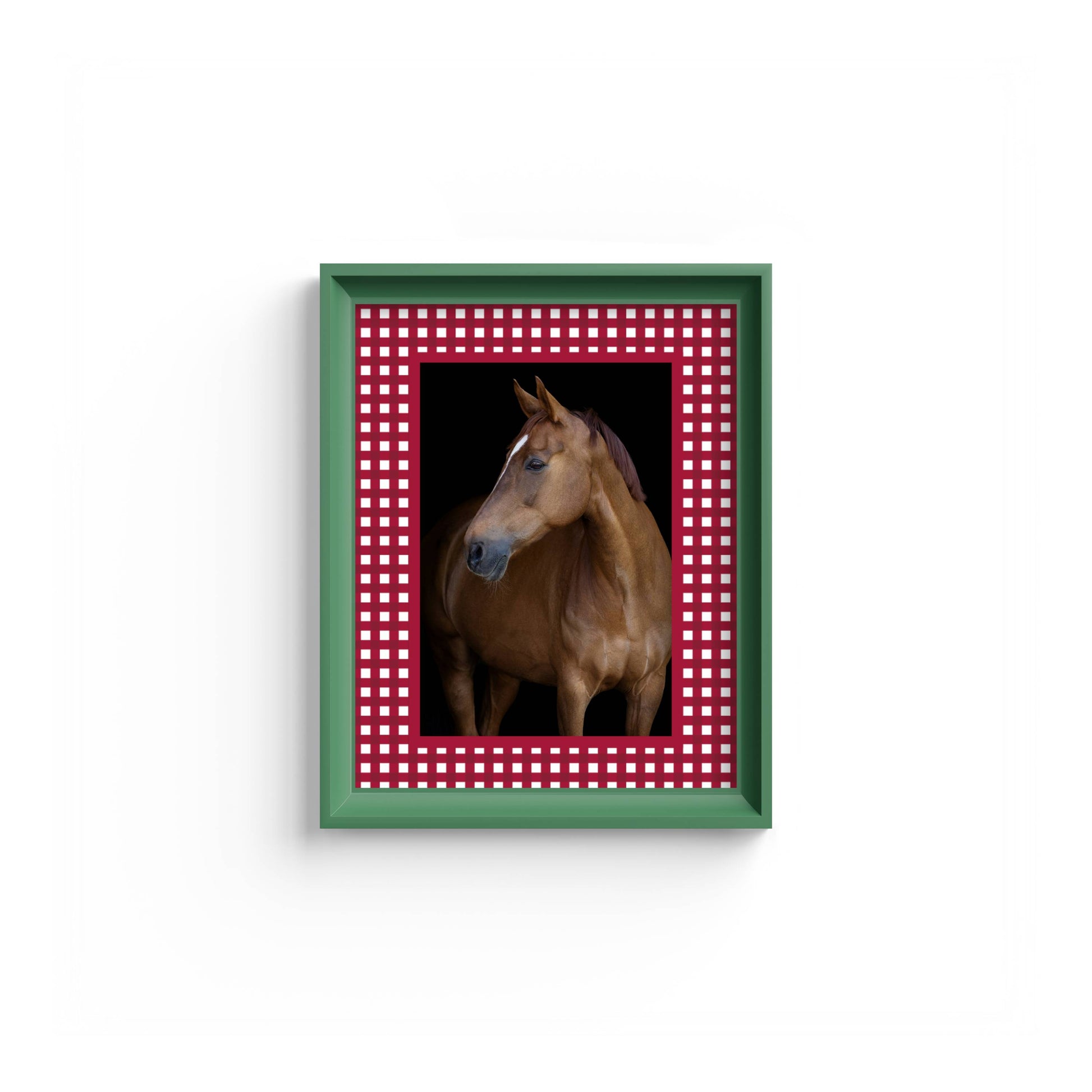 Gingham Photo Mount - mount for picture frame - equestrian gifts - green frame - wall hanging - Coeur et Maman