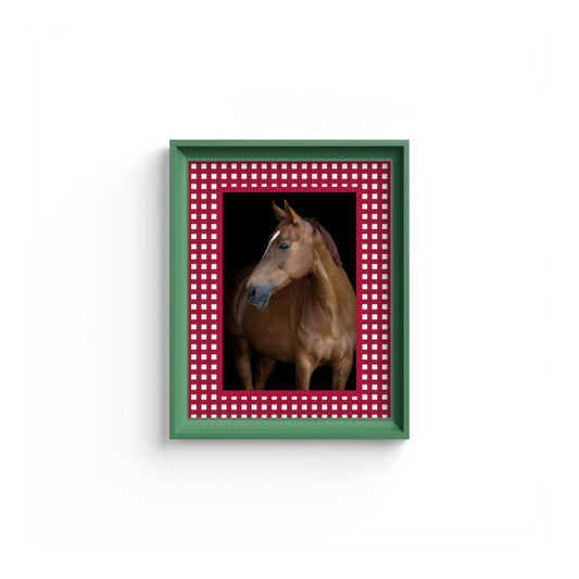 Gingham Photo Mount - mount for picture frame - equestrian gifts - green frame - wall hanging - Coeur et Maman