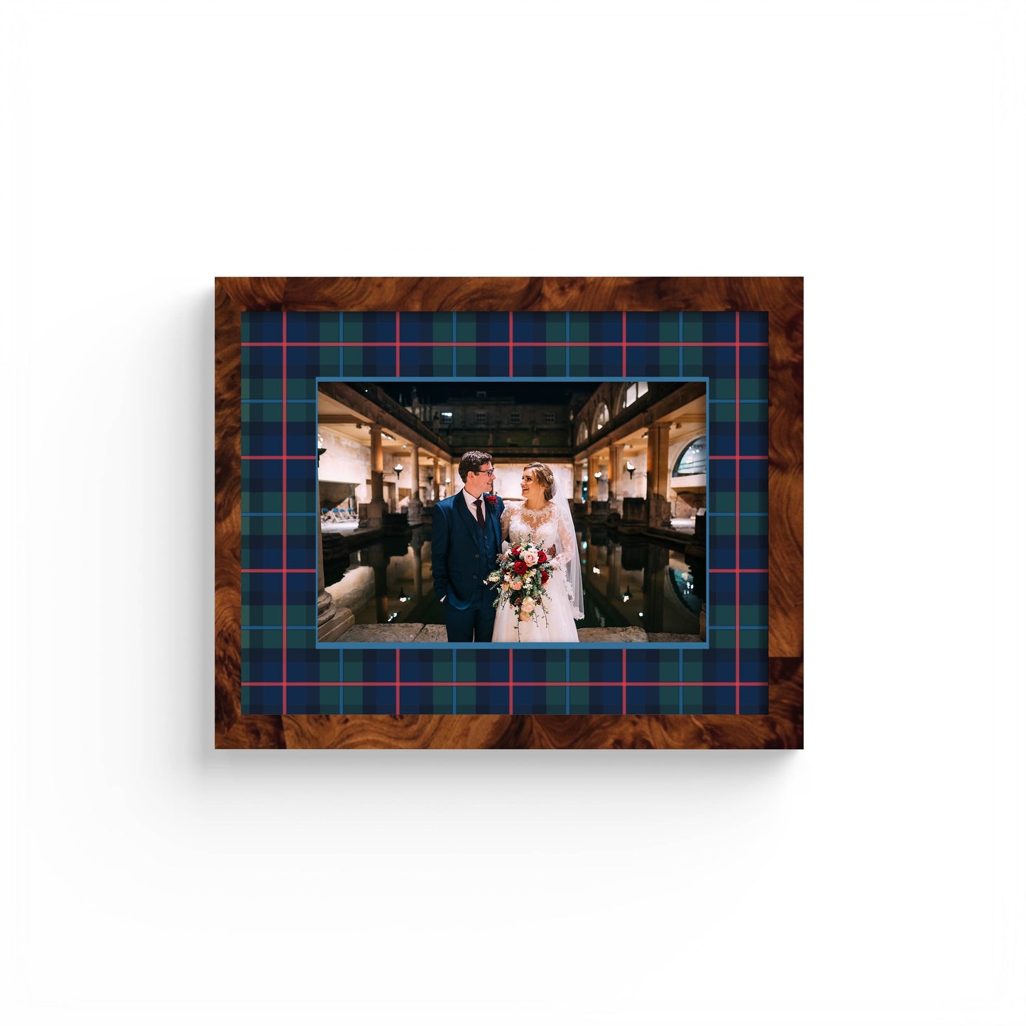 Campbell of Cawdor Tartan Photo Mount - custom photo mat for framing for wedding photos - modern wedding gifts - burlwood frame - wall hanging - Coeur et Maman