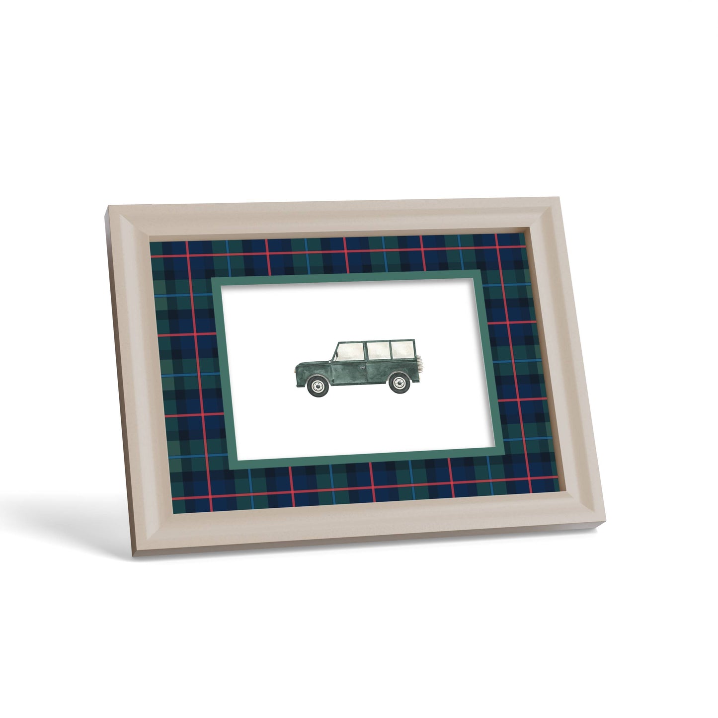 Campbell of Cawdor Tartan Photo Mount - custom photo mat for framing - cream frame - surface leaning - Coeur et Maman