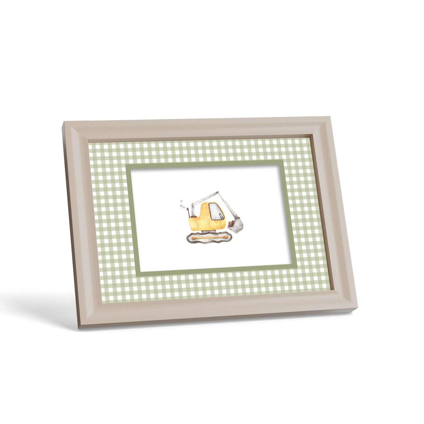 Gingham Photo Mount - custom photo mat for framing - cream frame - surface leaning - Coeur et Maman