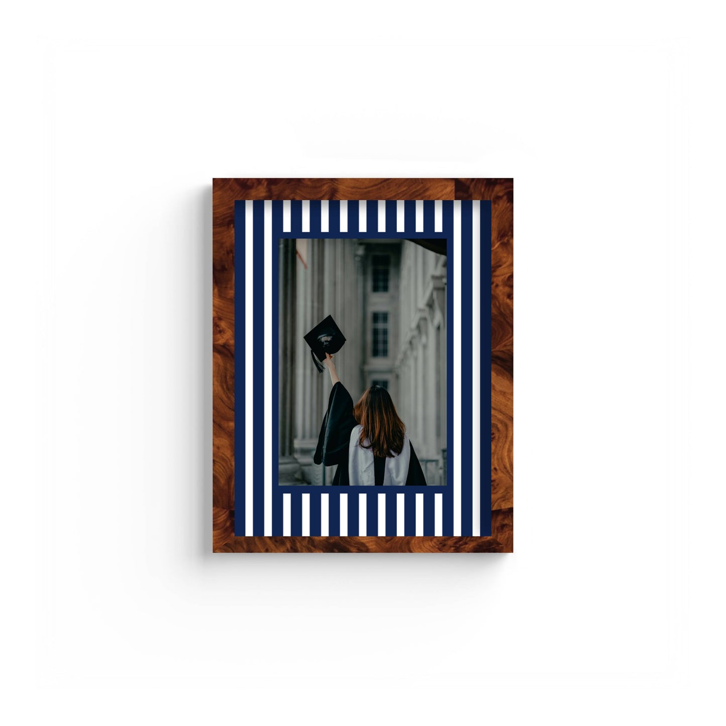 Medium Stripes Photo Mount - custom photo mat for framing graduation certificates - burlwood frame - wall hanging - Coeur et Maman