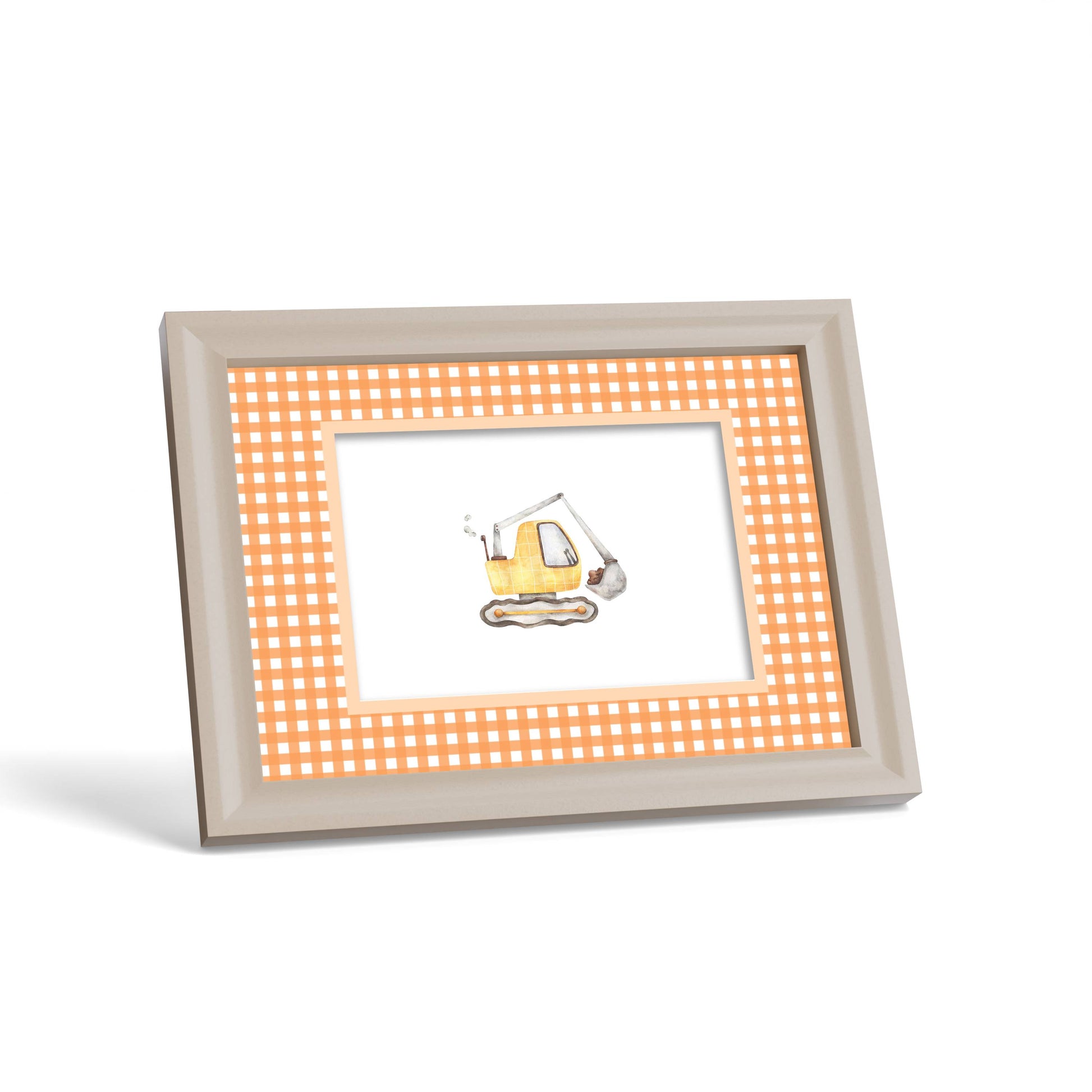 Gingham Photo Mount - custom photo mat for framing - cream frame - surface leaning - Coeur et Maman