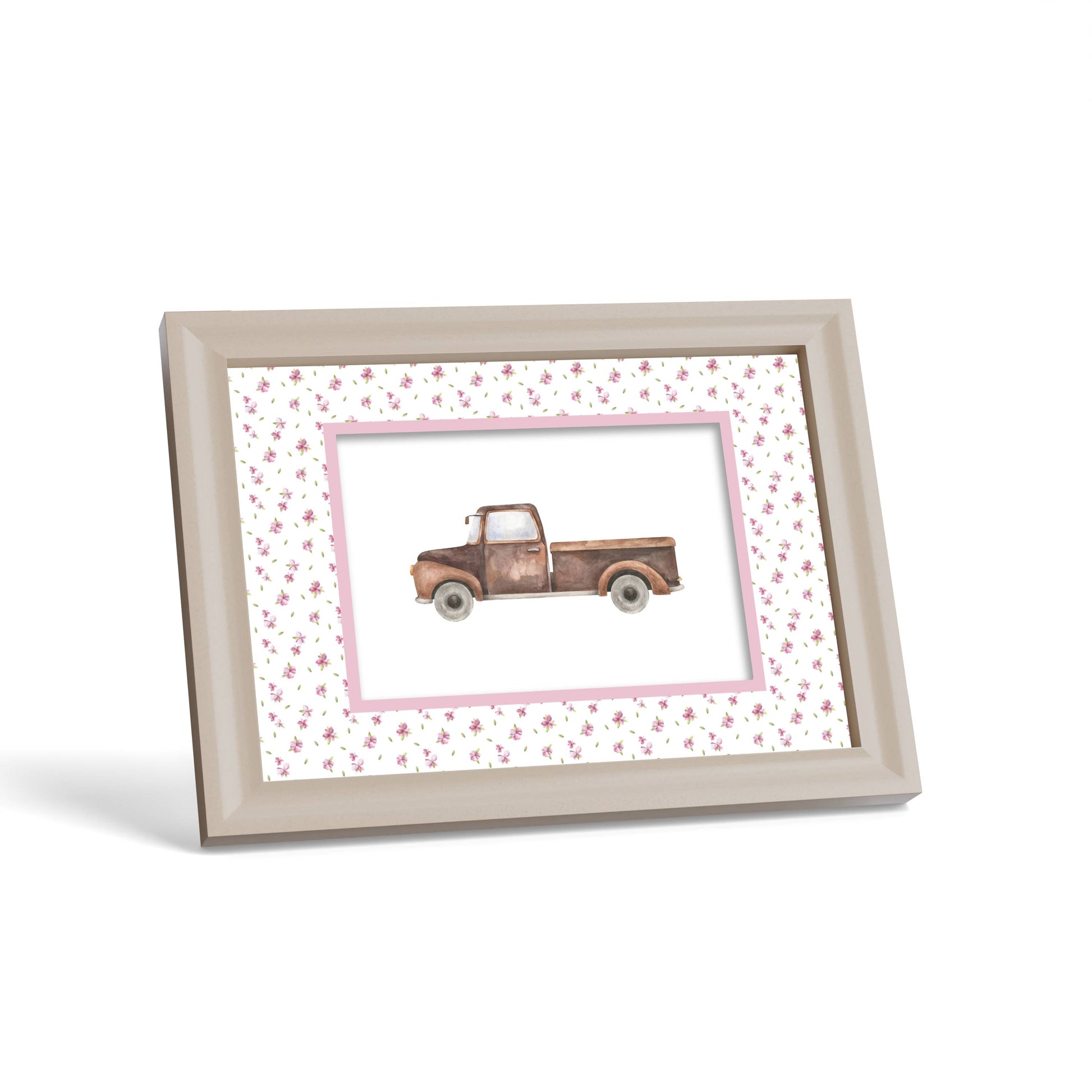 Floral Photo Mount - custom photo mat for framing - cream frame - surface leaning - Coeur et Maman