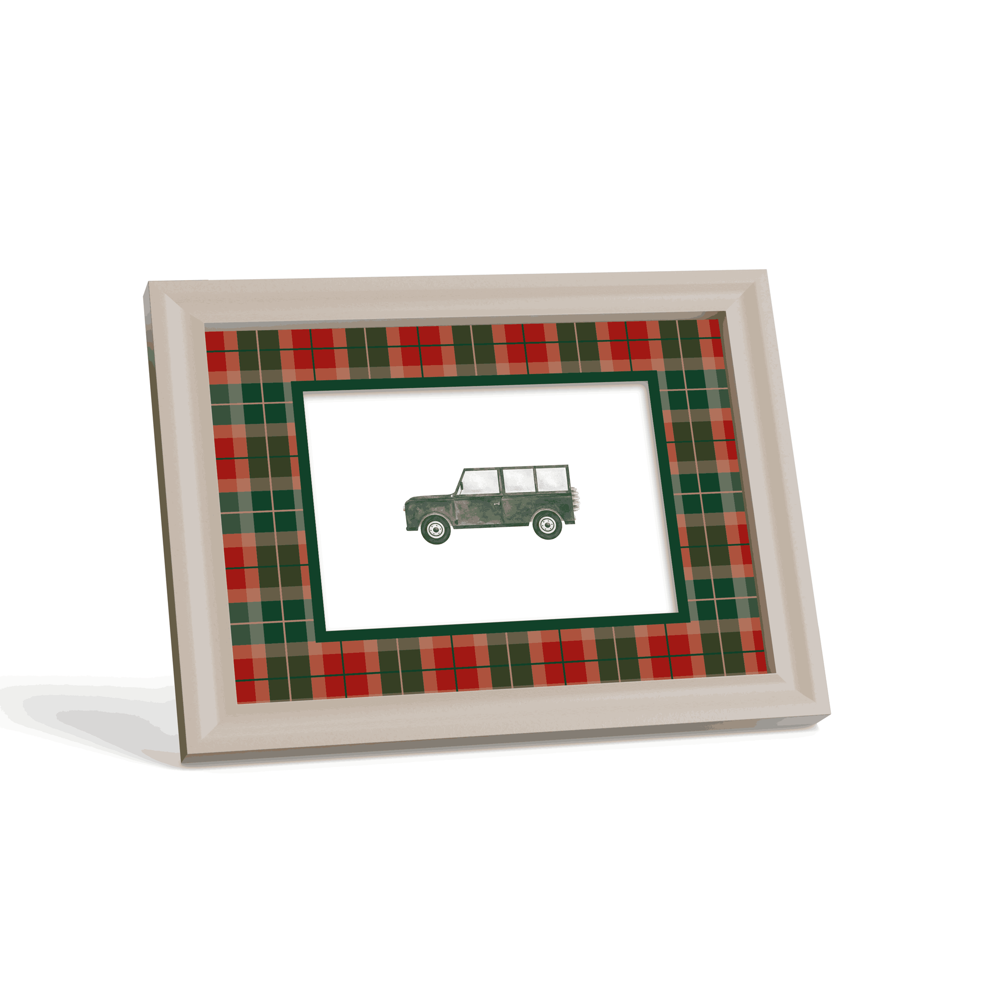 Campbell of Cawdor Tartan Photo Mount - custom photo mat for framing - cream frame - surface leaning - Coeur et Maman