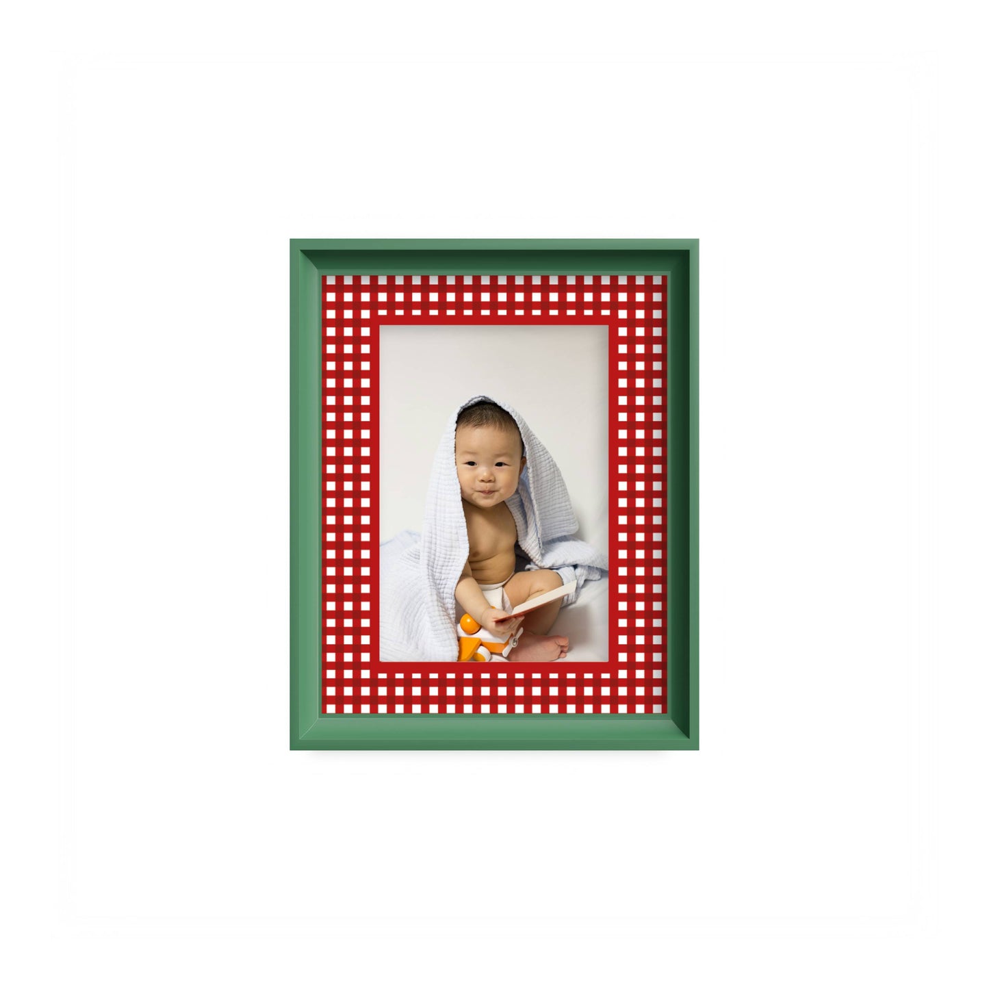 Gingham Photo Mount - mount for picture frame - green frame - wall hanging - Coeur et Maman
