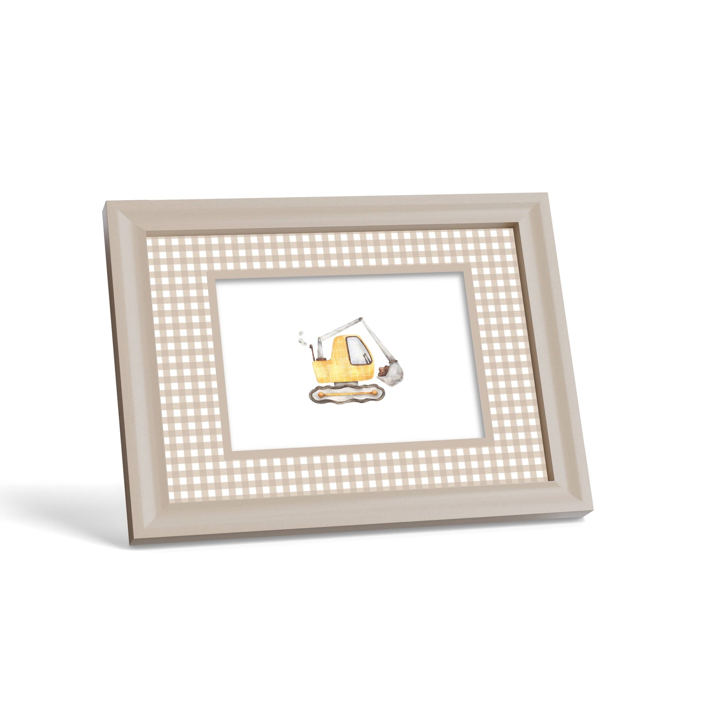 Gingham Photo Mount - custom photo mat for framing - cream frame - surface leaning - Coeur et Maman