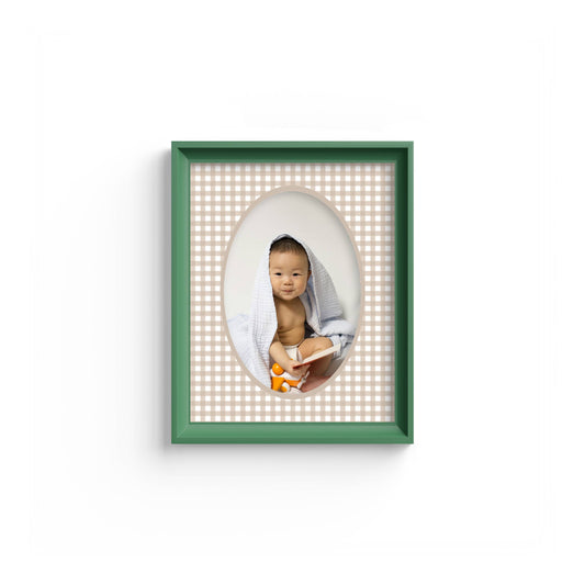 Gingham Photo Mount - mount for picture frame for christening photos -modern christenings gifts -green frame - wall hanging - Coeur et Maman