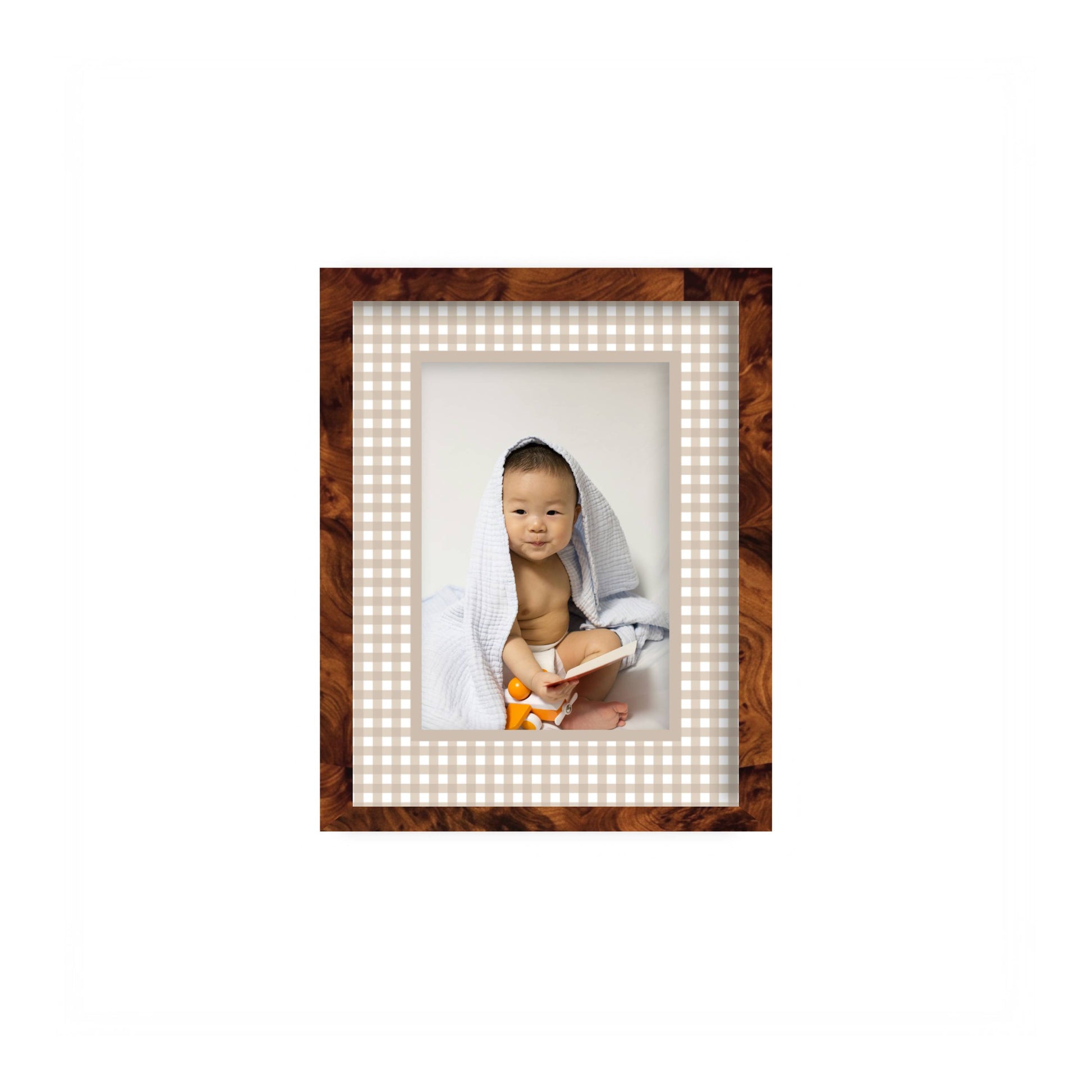 Gingham Photo Mount - custom photo mat for framing christening photos - modern christening gifts - burlwood frame - wall hanging - Coeur et Maman
