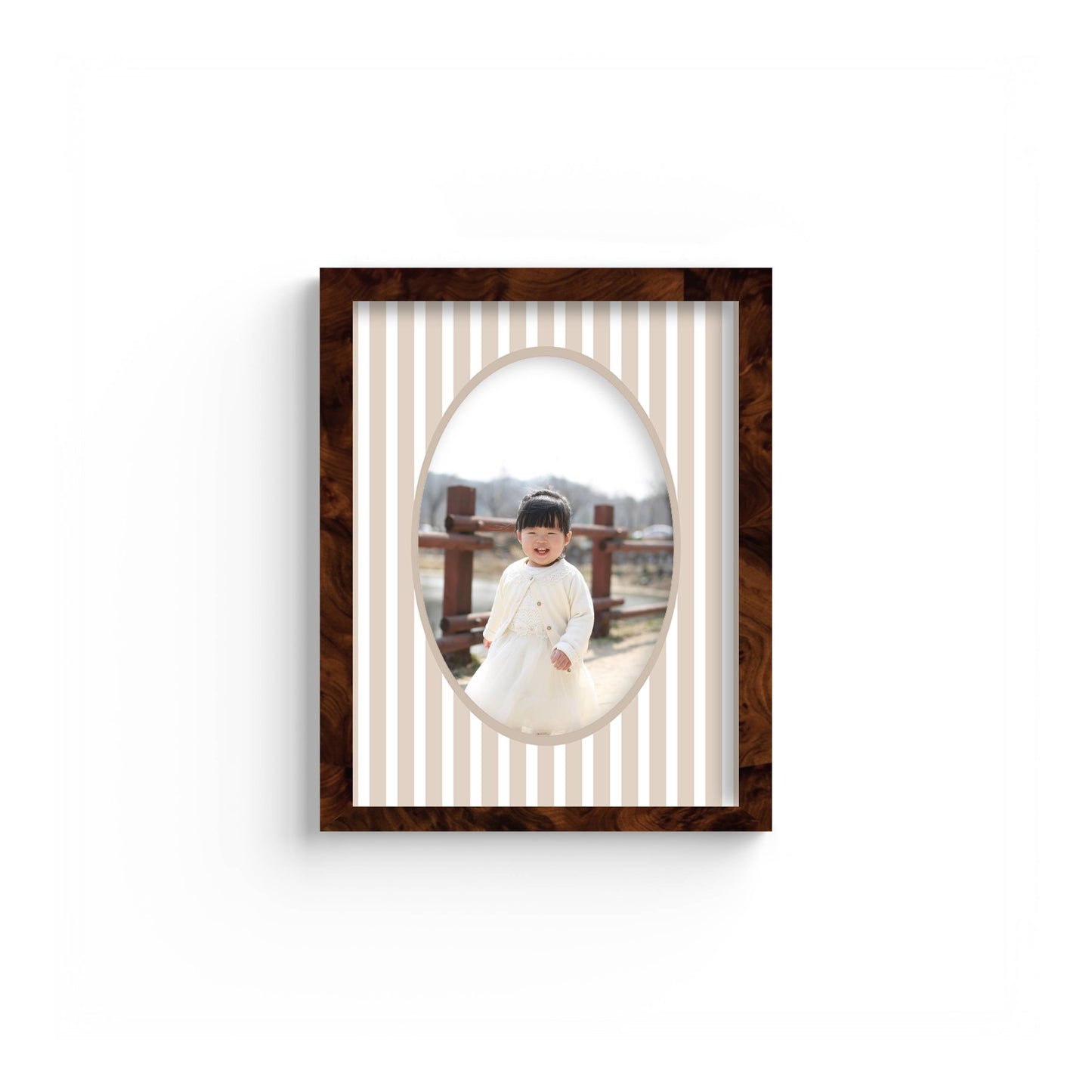 Medium Stripes Photo Mount - custom photo mat for framing -burlwood frame - wall hanging - Coeur et Maman