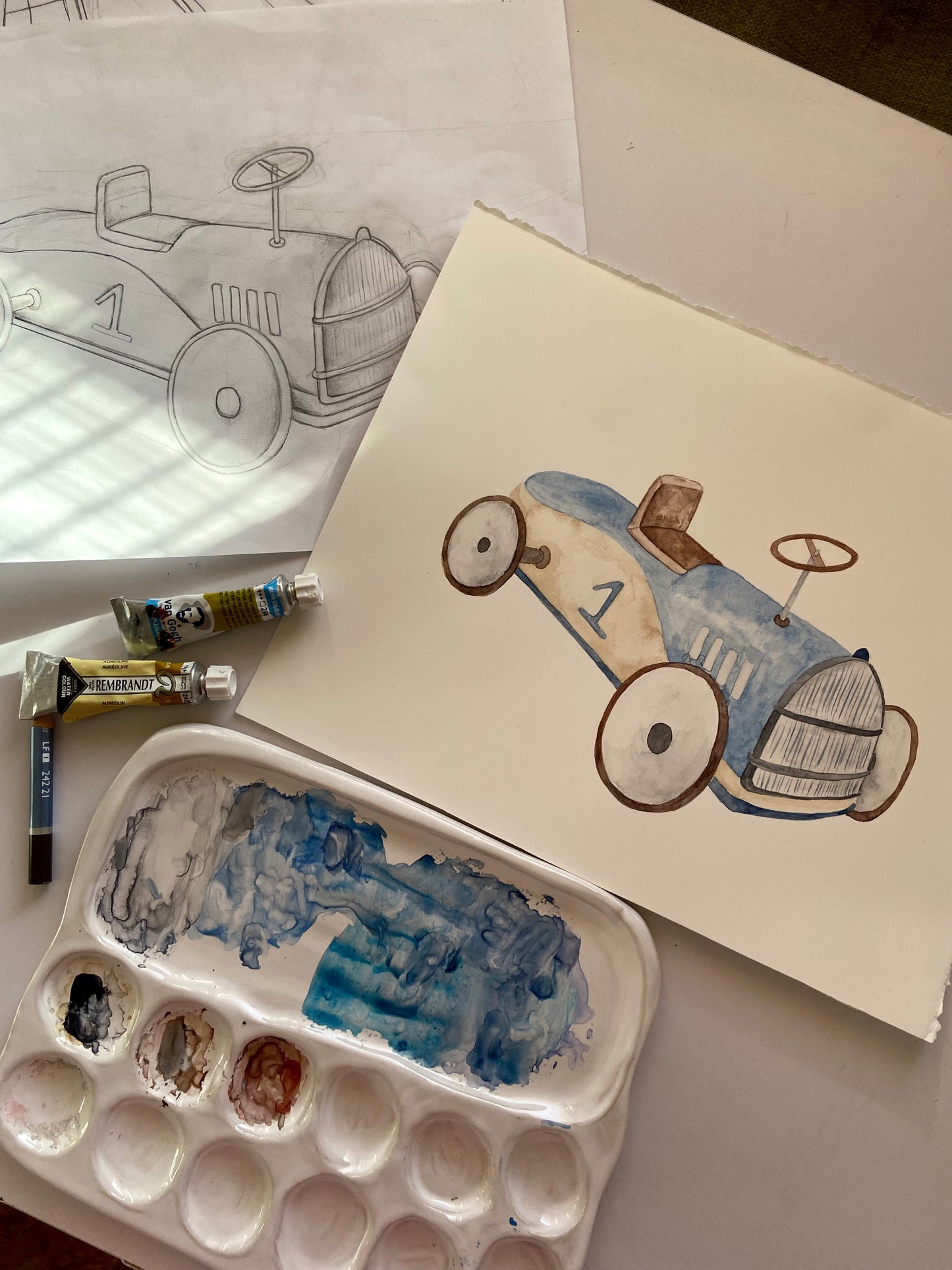 Vintage Race Car Nursery Art Print