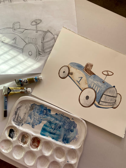 Vintage Race Car Nursery Art Print