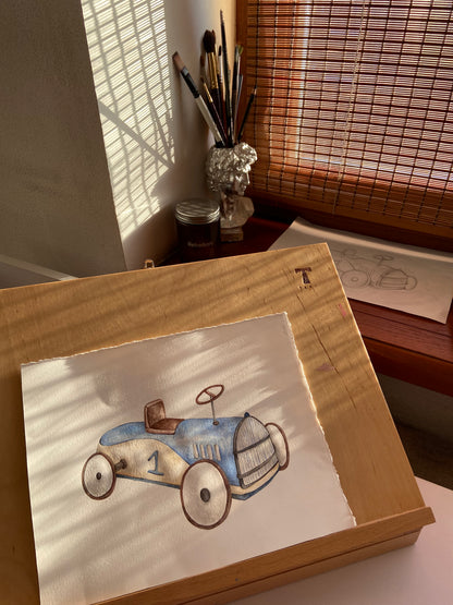 Vintage Race Car Nursery Art Print
