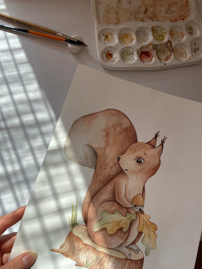 Red Squirrel Nursery Art Print